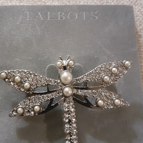 Talbots Silver Tone Crystal Dragonfly Brooch Pin - Picture 2 of 3